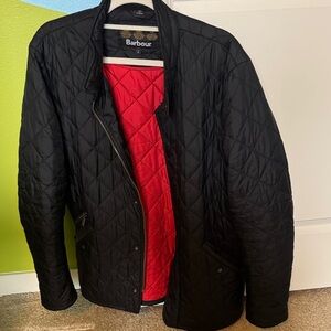 Barbour Men's Quilted Jacket in Black with Red Lining
